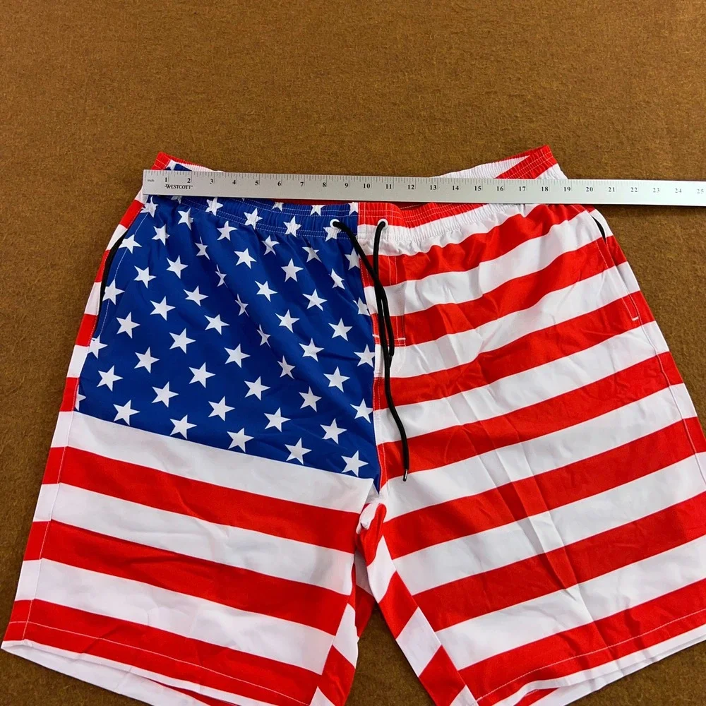 SILKWORLD Mens XXL Red White Blue USA Flag Stars Stripes Swim Trunks New